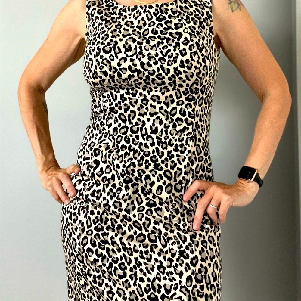 Pale leopard print sheath dress | full length back zipper | sleeveless